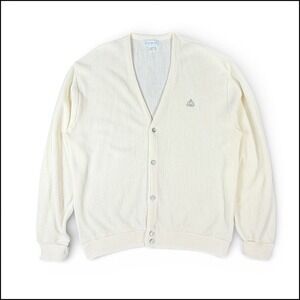 Vintage IZOD Men Cream Cardigan Sweater Logo Crest USA XL Grandpacore Preppy 80s